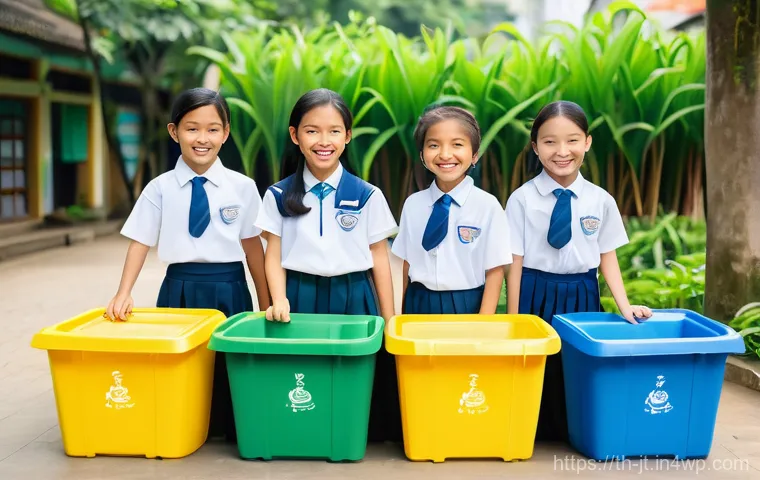 생태 리터러시 캠페인 성공 사례 분석 - **Prompt: Engaging Eco-Learning for Thai Children**
    A vibrant, eye-level shot of a group of chee...