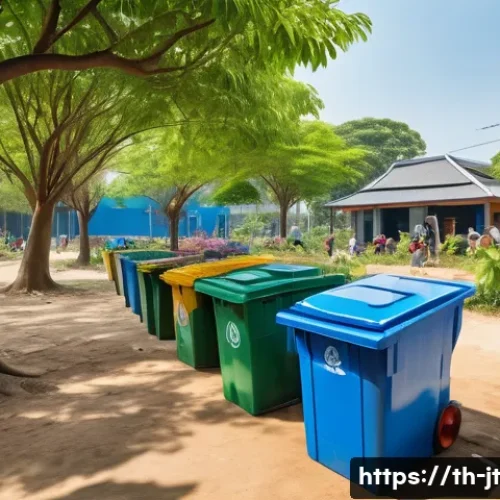 Home 32 생태 리터러시를 통한 지속 가능한 소비 교육 - A vibrant community park in Bangkok featuring diverse native trees and plants, families and children...